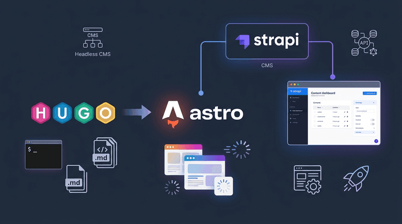 HugoからAstroへ移行し、ヘッドレスCMSとしてStrapiを導入。
